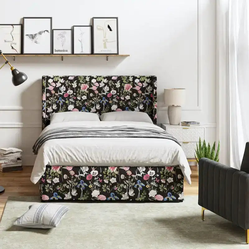 Housse de lit en tissu lavable de style traditionnel avec lit rembourré à cadre métallique