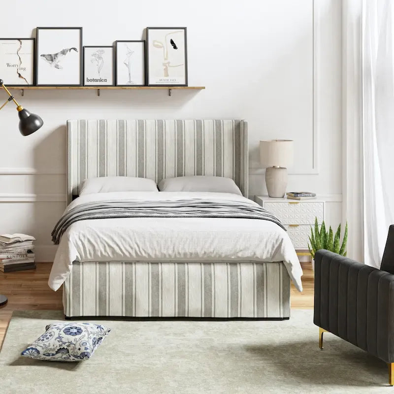 Housse de lit en tissu lavable de style traditionnel avec lit rembourré à cadre métallique