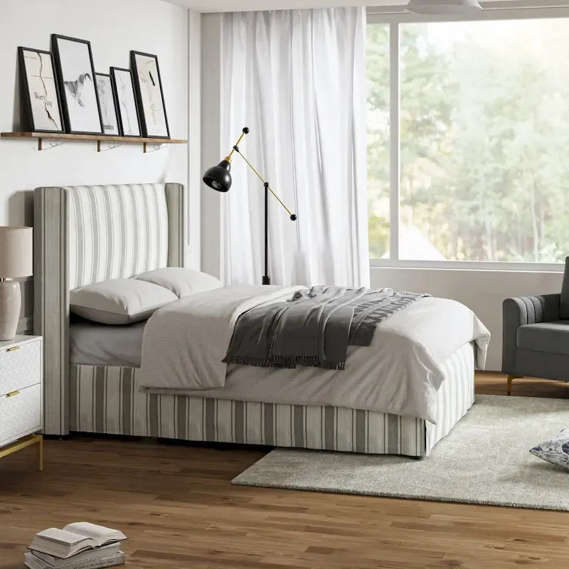 Housse de lit en tissu lavable de style traditionnel avec lit rembourré à cadre métallique