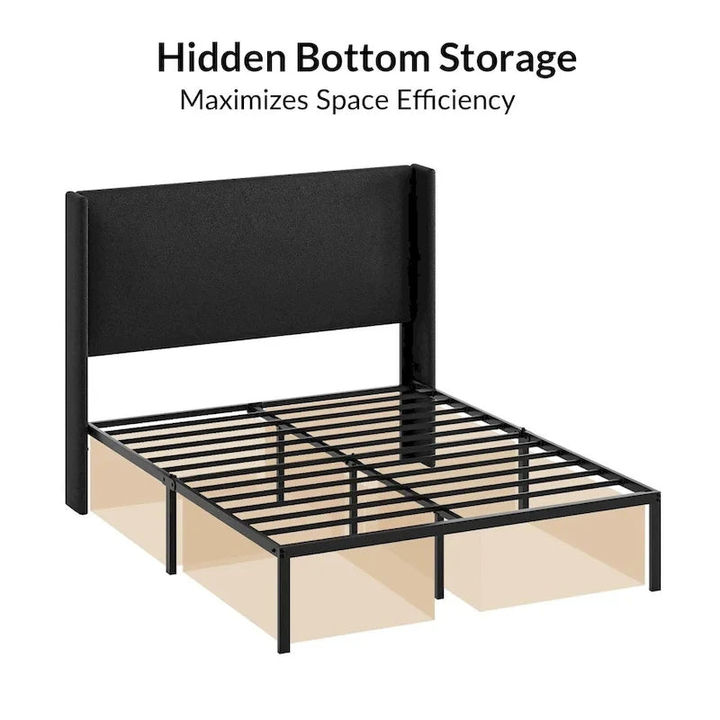 Housse de lit en tissu lavable de style traditionnel avec lit rembourré à cadre métallique