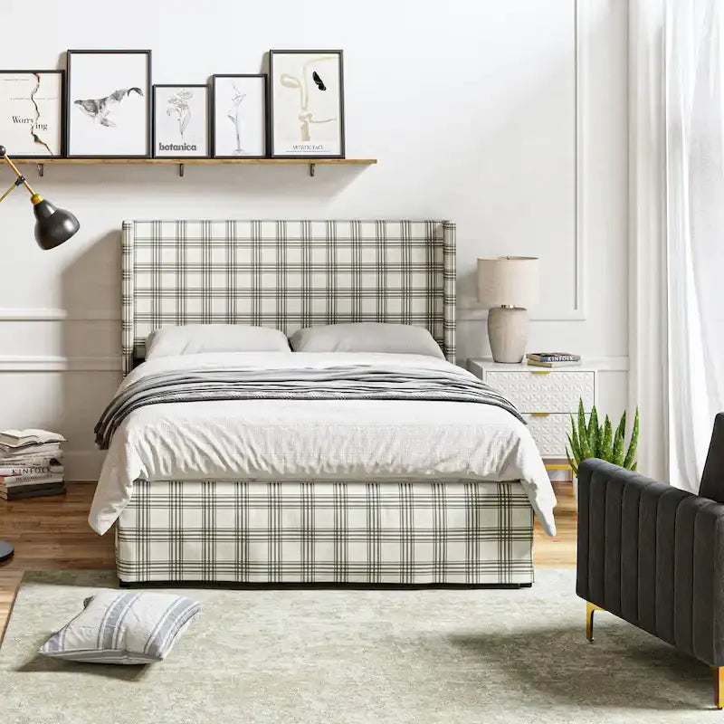 Housse de lit en tissu lavable de style traditionnel avec lit rembourré à cadre métallique
