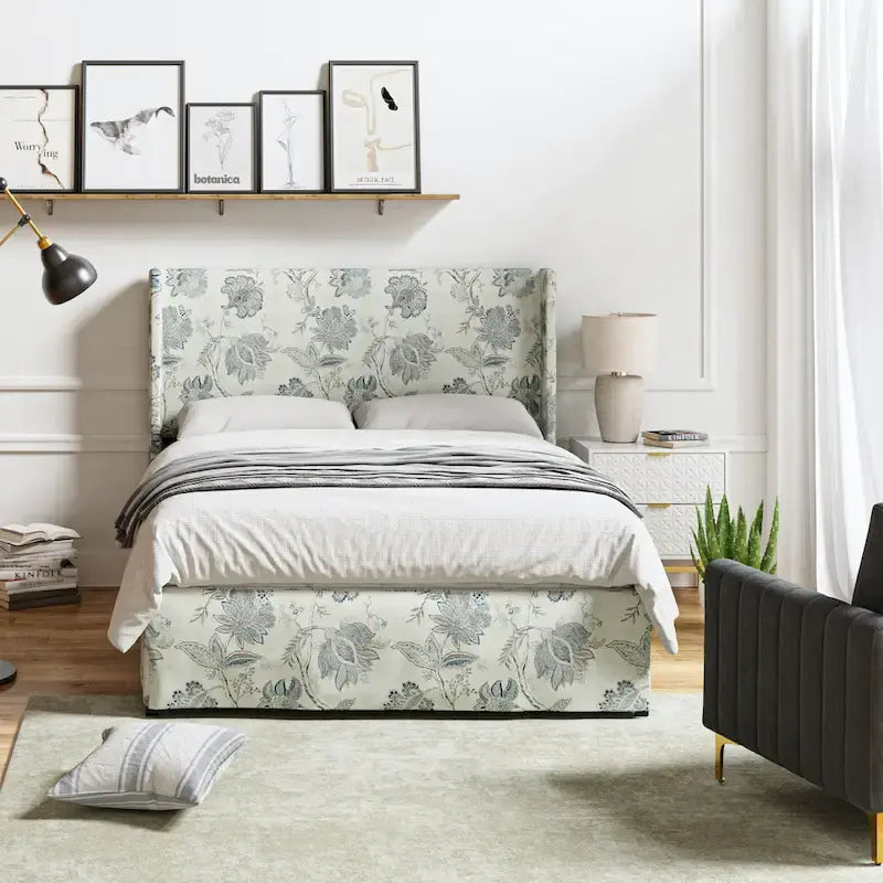 Housse de lit en tissu lavable de style traditionnel avec lit rembourré à cadre métallique
