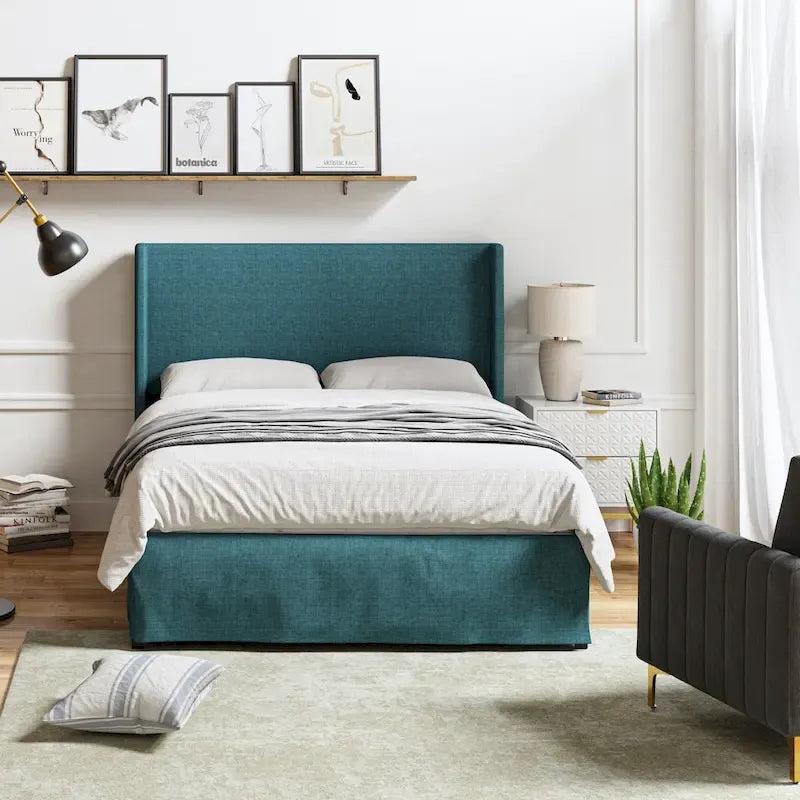 Housse de lit en tissu lavable de style traditionnel avec lit rembourré à cadre métallique