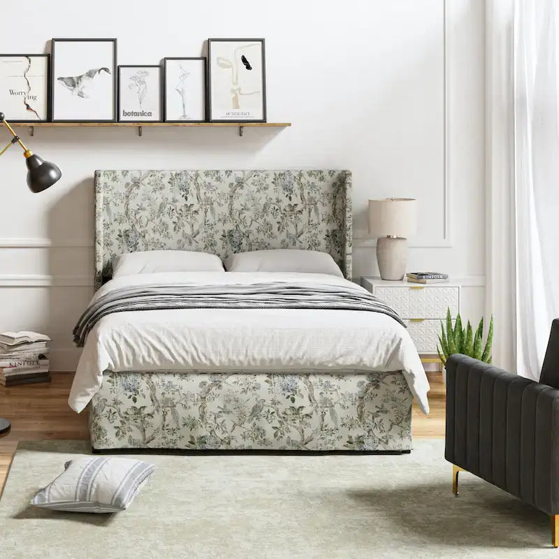 Housse de lit en tissu lavable de style traditionnel avec lit rembourré à cadre métallique