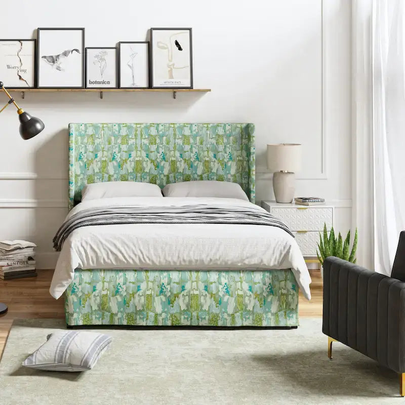 Housse de lit en tissu lavable de style traditionnel avec lit rembourré à cadre métallique