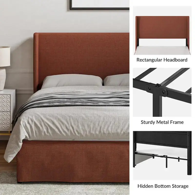 Housse de lit en tissu lavable de style traditionnel avec lit rembourré à cadre métallique