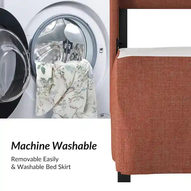Housse de lit en tissu lavable de style traditionnel avec lit rembourré à cadre métallique