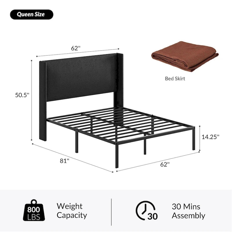 Housse de lit en tissu lavable de style traditionnel avec lit rembourré à cadre métallique