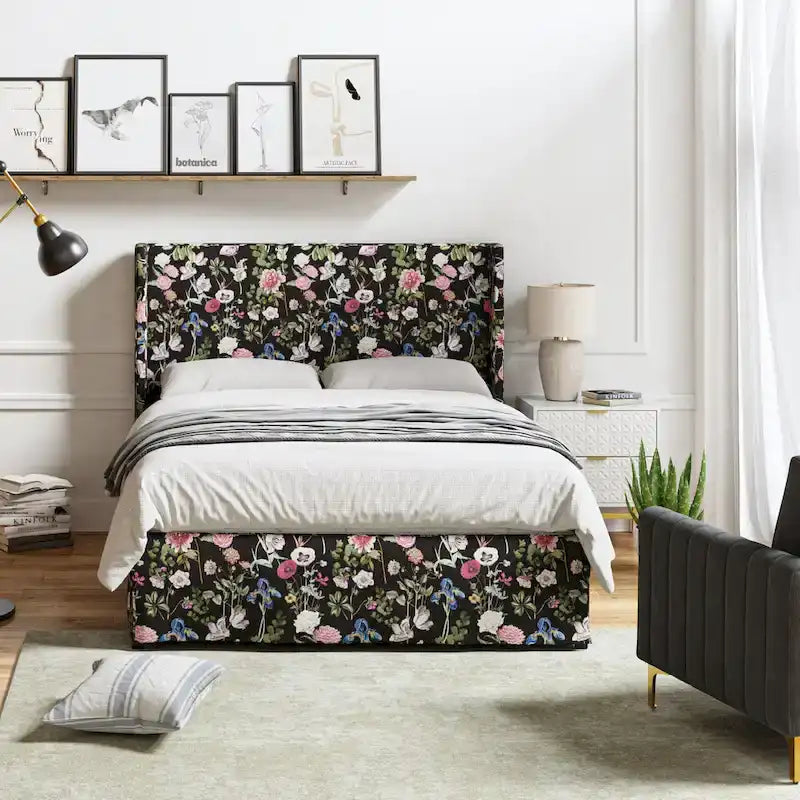 Housse de lit en tissu lavable de style traditionnel avec lit rembourré à cadre métallique