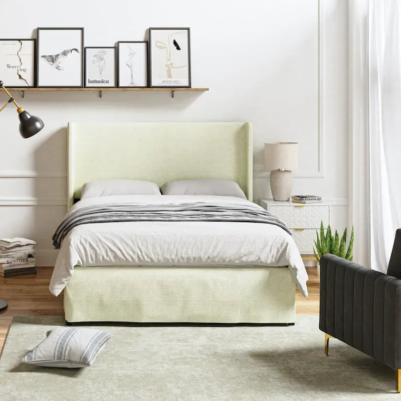 Housse de lit en tissu lavable de style traditionnel avec lit rembourré à cadre métallique