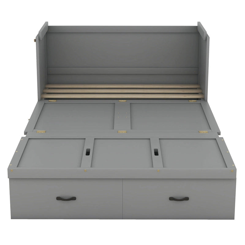 Lit escamotable grand format avec port USB et grand tiroir, gris