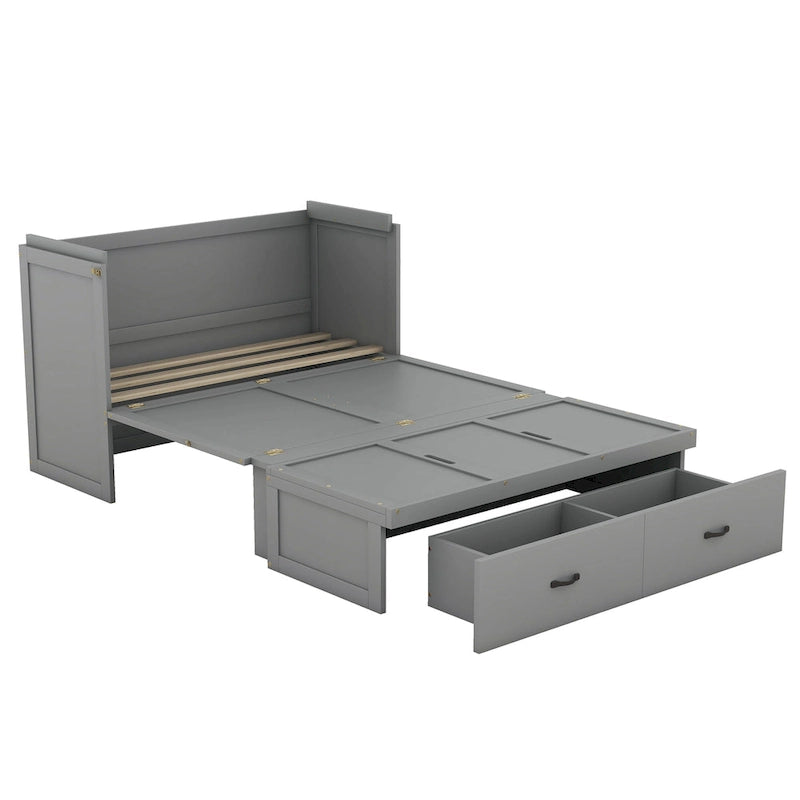 Lit escamotable grand format avec port USB et grand tiroir, gris