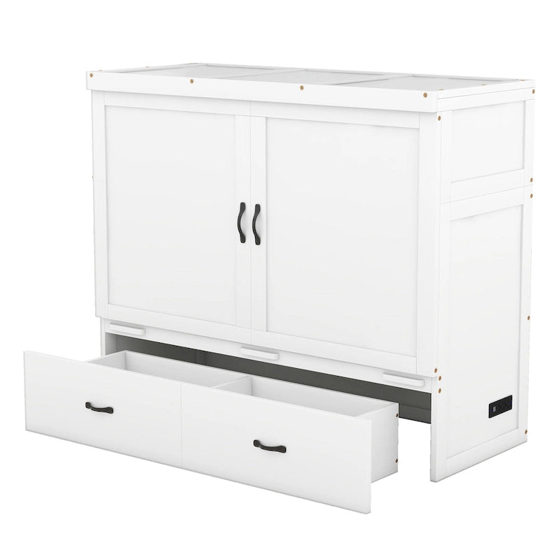 Lit escamotable grand format avec port USB et grand tiroir, gris