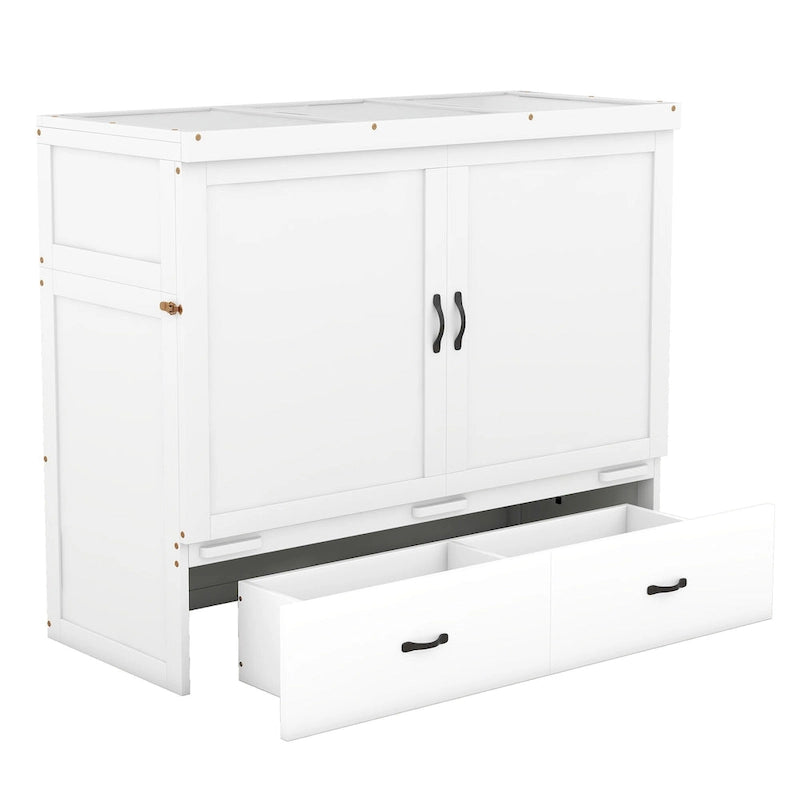 Lit escamotable grand format avec port USB et grand tiroir, gris