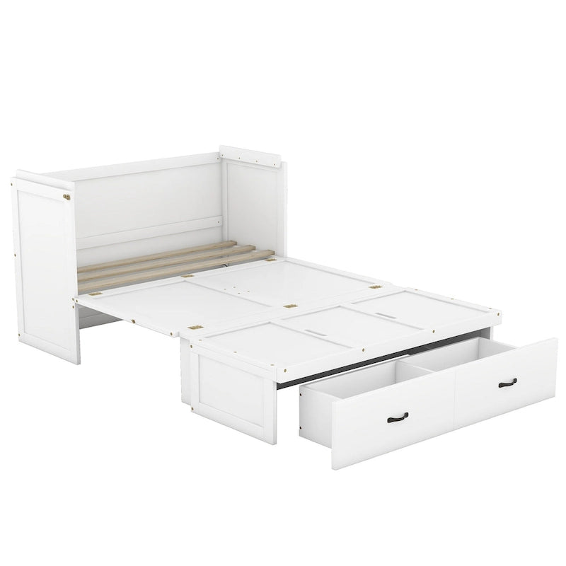 Lit escamotable grand format avec port USB et grand tiroir, gris