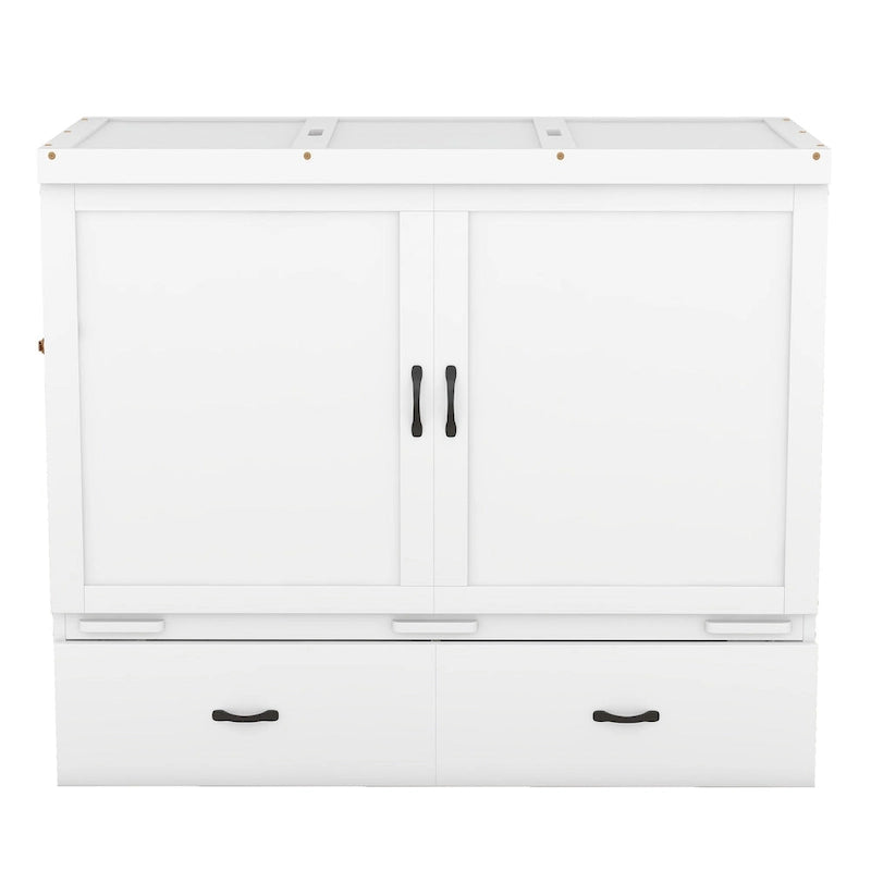Lit escamotable grand format avec port USB et grand tiroir, gris