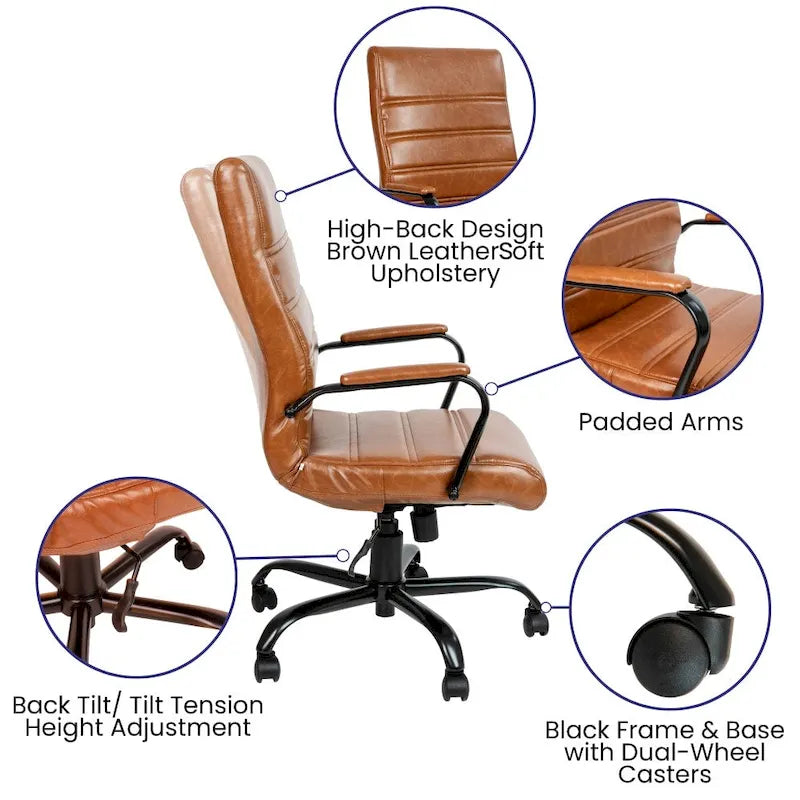 Fauteuil de direction pivotant à dossier haut (avec piètement chromé)