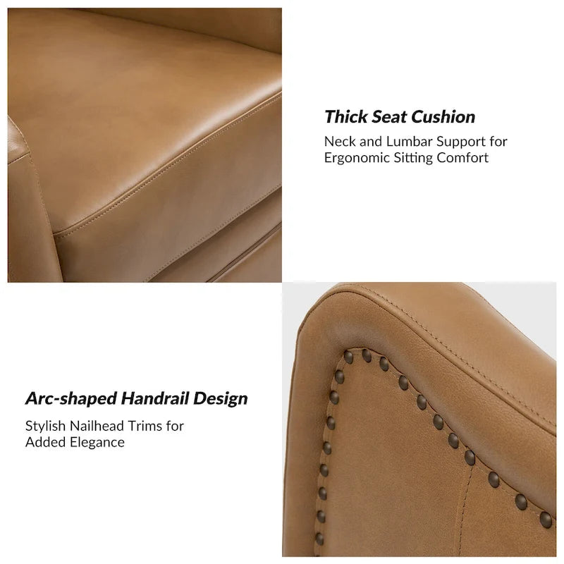 Fauteuil inclinable pivotant et berçant en cuir véritable (avec clous décoratifs) — Ensemble de 2 pièces