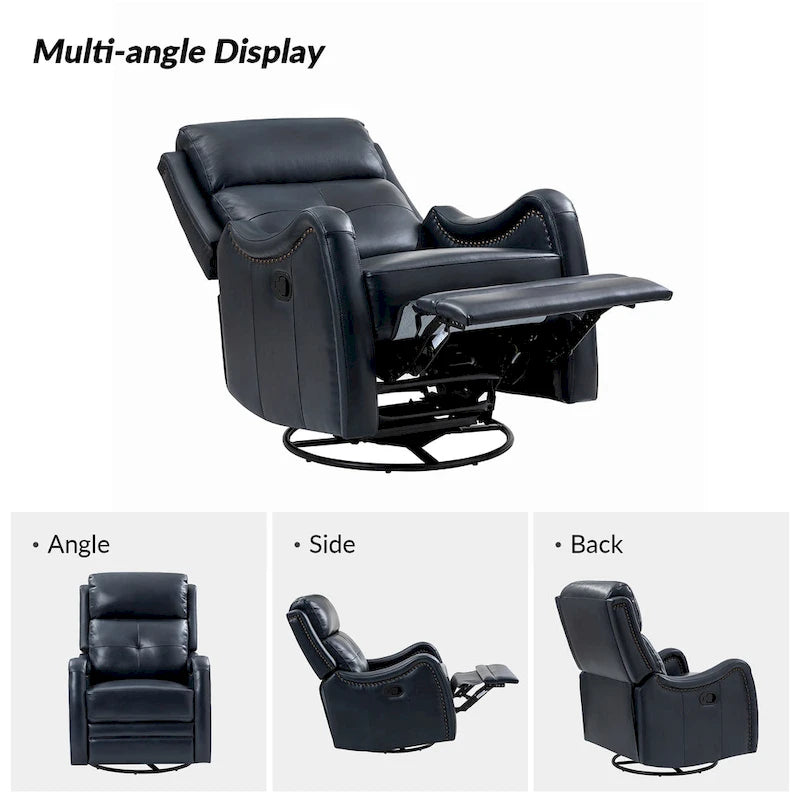Fauteuil inclinable pivotant et berçant en cuir véritable (avec clous décoratifs) — Ensemble de 2 pièces