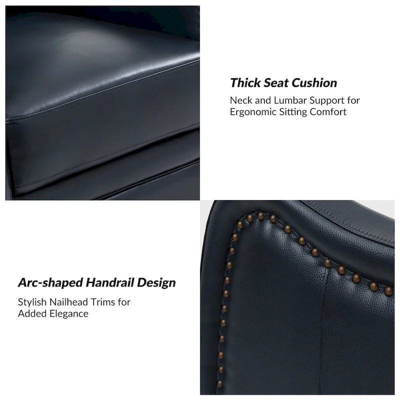 Fauteuil inclinable pivotant et berçant en cuir véritable (avec clous décoratifs) — Ensemble de 2 pièces