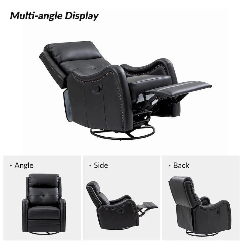 Fauteuil inclinable pivotant et berçant en cuir véritable (avec clous décoratifs) — Ensemble de 2 pièces