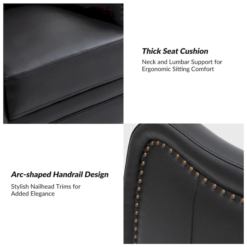 Fauteuil inclinable pivotant et berçant en cuir véritable (avec clous décoratifs) — Ensemble de 2 pièces
