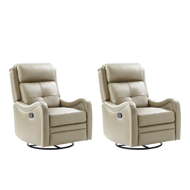 Fauteuil inclinable pivotant et berçant en cuir véritable (avec clous décoratifs) — Ensemble de 2 pièces