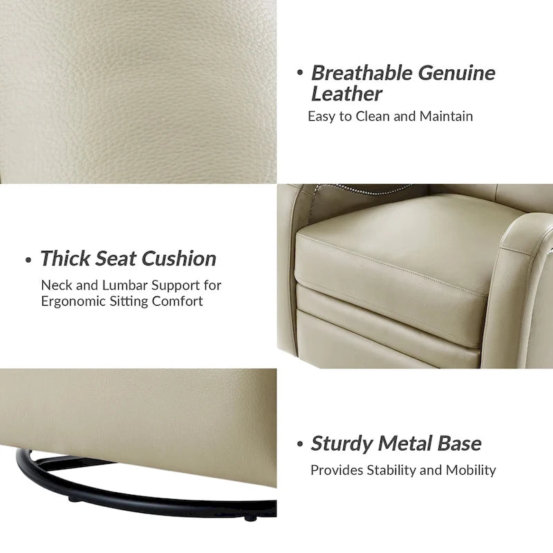 Fauteuil inclinable pivotant et berçant en cuir véritable (avec clous décoratifs) — Ensemble de 2 pièces