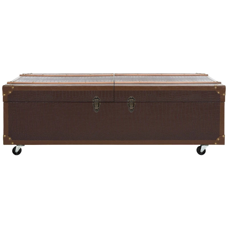 Table basse avec casier à vin et rangement — 120 cm (L) x 60 cm (l) x 39 cm (H) — 119 cm (L) x 61 cm (P) x 38 cm (H)