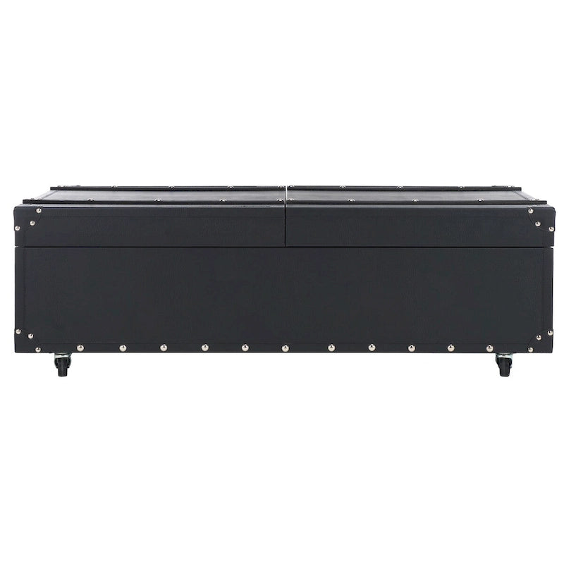 Table basse avec casier à vin et rangement — 120 cm (L) x 60 cm (l) x 39 cm (H) — 119 cm (L) x 61 cm (P) x 38 cm (H)