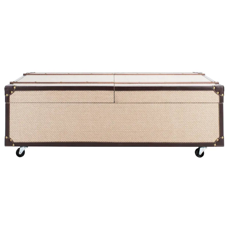 Table basse avec casier à vin et rangement — 120 cm (L) x 60 cm (l) x 39 cm (H) — 119 cm (L) x 61 cm (P) x 38 cm (H)