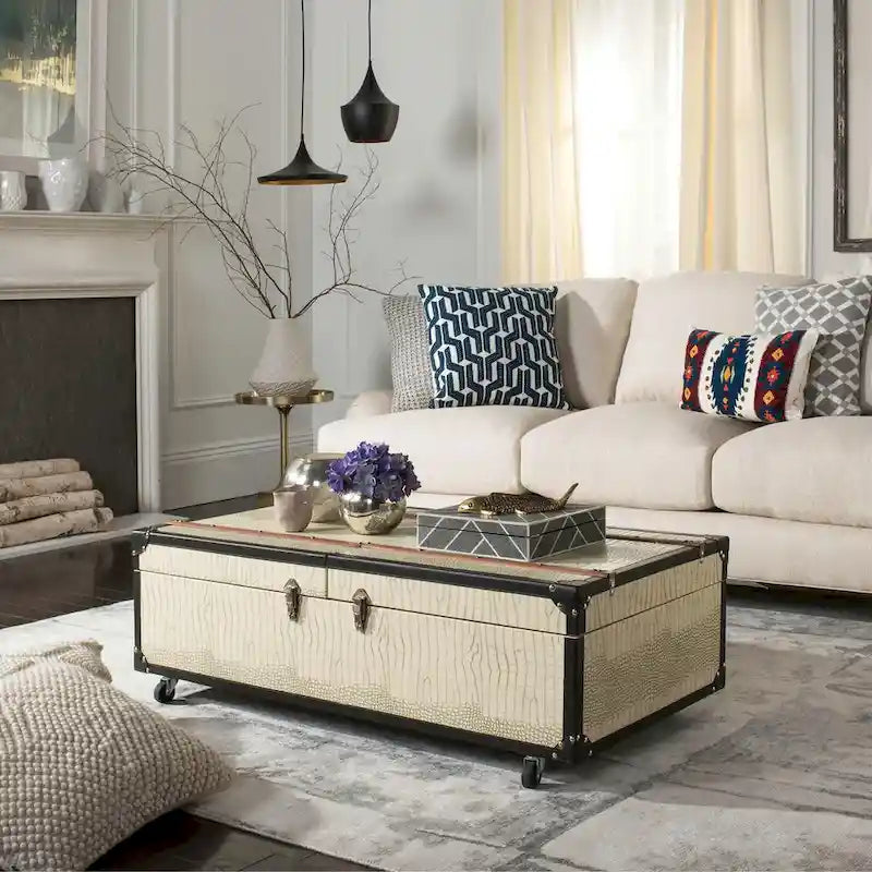 Table basse avec casier à vin et rangement — 120 cm (L) x 60 cm (l) x 39 cm (H) — 119 cm (L) x 61 cm (P) x 38 cm (H)