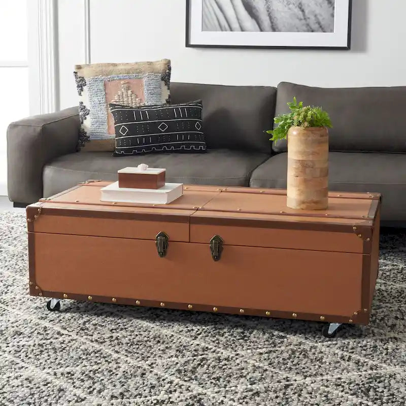 Table basse avec casier à vin et rangement — 120 cm (L) x 60 cm (l) x 39 cm (H) — 119 cm (L) x 61 cm (P) x 38 cm (H)