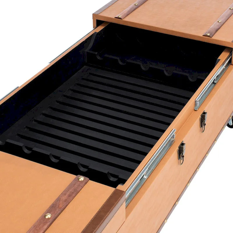Table basse avec casier à vin et rangement — 120 cm (L) x 60 cm (l) x 39 cm (H) — 119 cm (L) x 61 cm (P) x 38 cm (H)