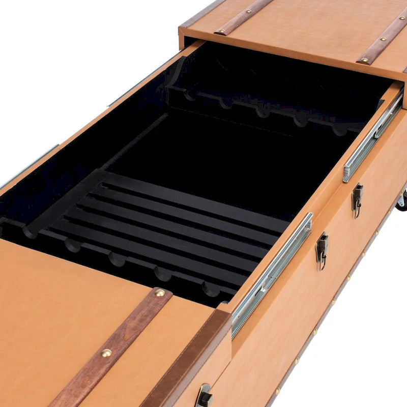 Table basse avec casier à vin et rangement — 120 cm (L) x 60 cm (l) x 39 cm (H) — 119 cm (L) x 61 cm (P) x 38 cm (H)