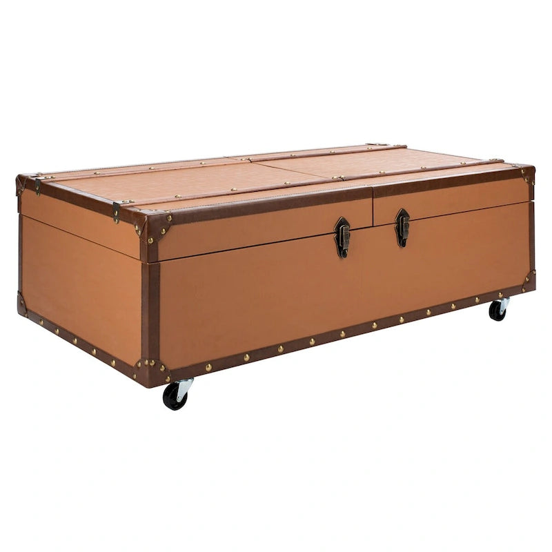 Table basse avec casier à vin et rangement — 120 cm (L) x 60 cm (l) x 39 cm (H) — 119 cm (L) x 61 cm (P) x 38 cm (H)