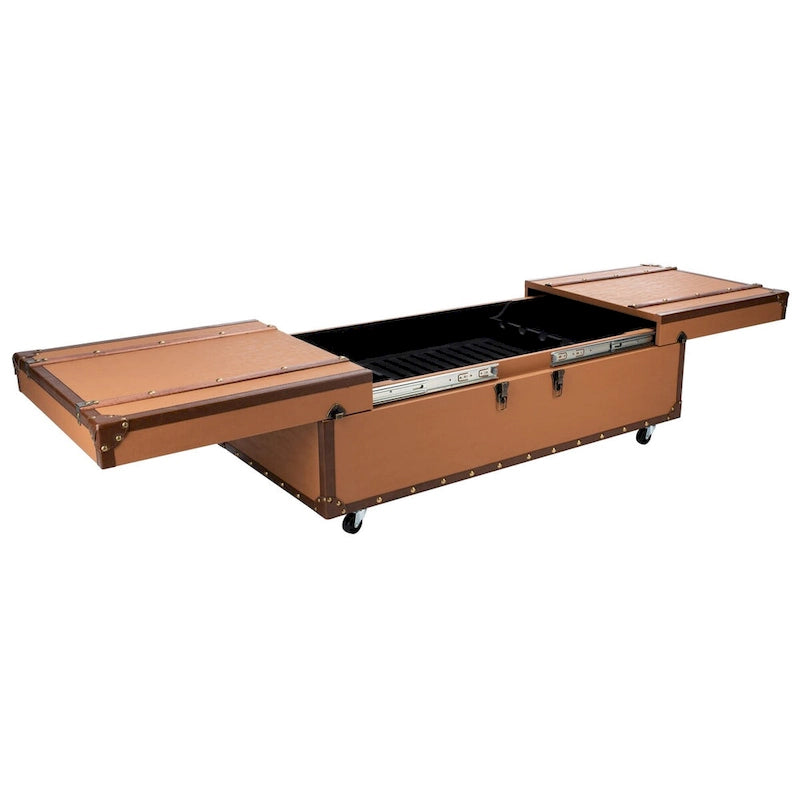Table basse avec casier à vin et rangement — 120 cm (L) x 60 cm (l) x 39 cm (H) — 119 cm (L) x 61 cm (P) x 38 cm (H)
