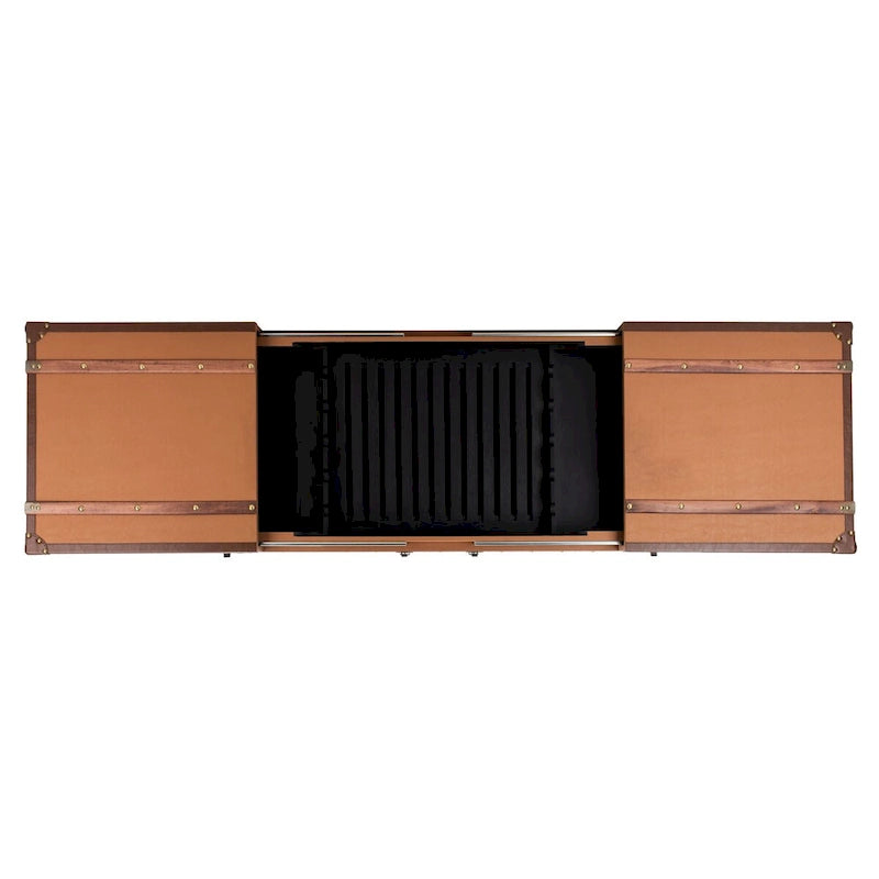 Table basse avec casier à vin et rangement — 120 cm (L) x 60 cm (l) x 39 cm (H) — 119 cm (L) x 61 cm (P) x 38 cm (H)