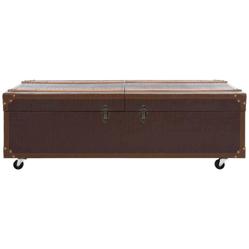Table basse avec casier à vin et rangement — 120 cm (L) x 60 cm (l) x 39 cm (H) — 119 cm (L) x 61 cm (P) x 38 cm (H)
