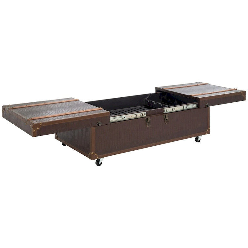 Table basse avec casier à vin et rangement — 120 cm (L) x 60 cm (l) x 39 cm (H) — 119 cm (L) x 61 cm (P) x 38 cm (H)