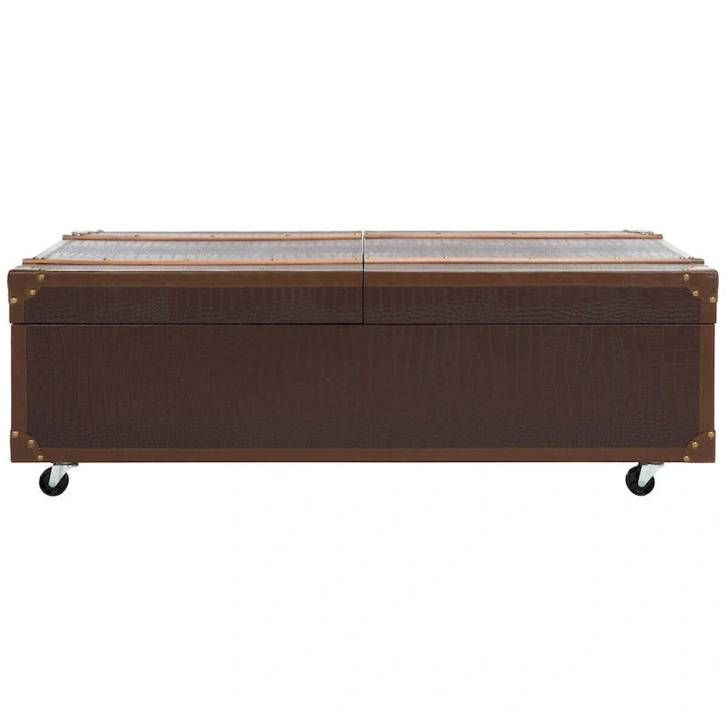 Table basse avec casier à vin et rangement — 120 cm (L) x 60 cm (l) x 39 cm (H) — 119 cm (L) x 61 cm (P) x 38 cm (H)