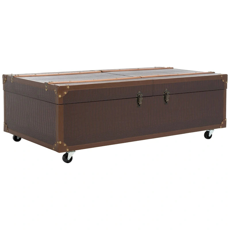 Table basse avec casier à vin et rangement — 120 cm (L) x 60 cm (l) x 39 cm (H) — 119 cm (L) x 61 cm (P) x 38 cm (H)