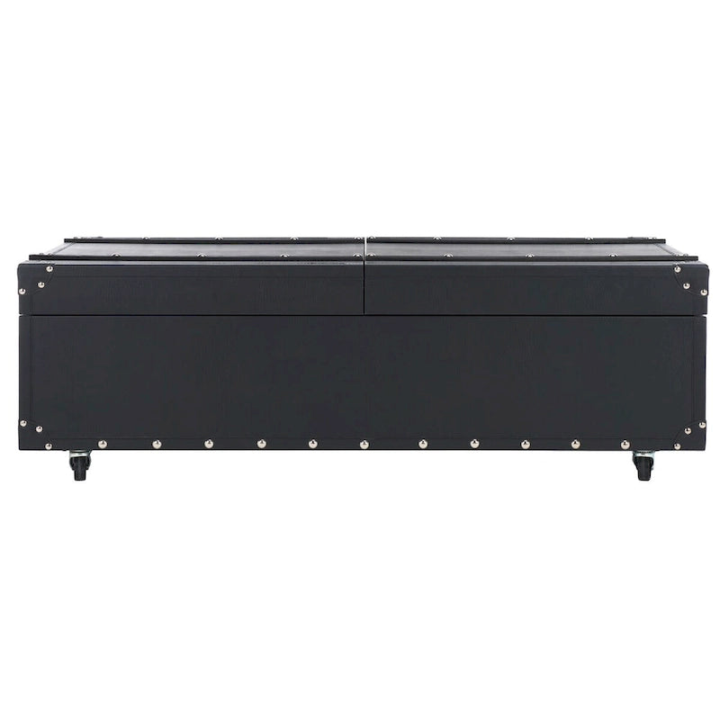 Table basse avec casier à vin et rangement — 120 cm (L) x 60 cm (l) x 39 cm (H) — 119 cm (L) x 61 cm (P) x 38 cm (H)