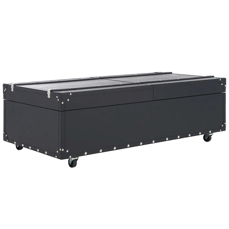 Table basse avec casier à vin et rangement — 120 cm (L) x 60 cm (l) x 39 cm (H) — 119 cm (L) x 61 cm (P) x 38 cm (H)