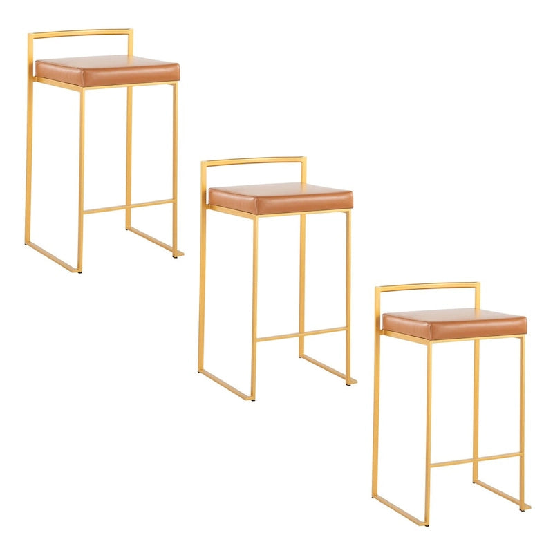 Tabourets de bar empilables dorés entièrement soudés (lot de 3)