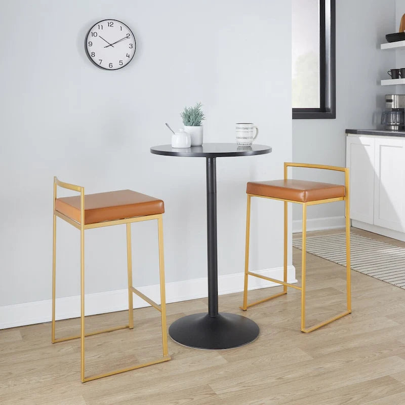 Tabourets de bar empilables dorés entièrement soudés (lot de 3)