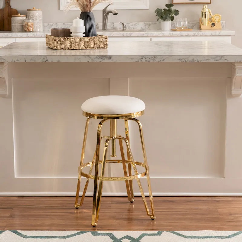 Tabouret de bar sans dossier réglable en métal et similicuir