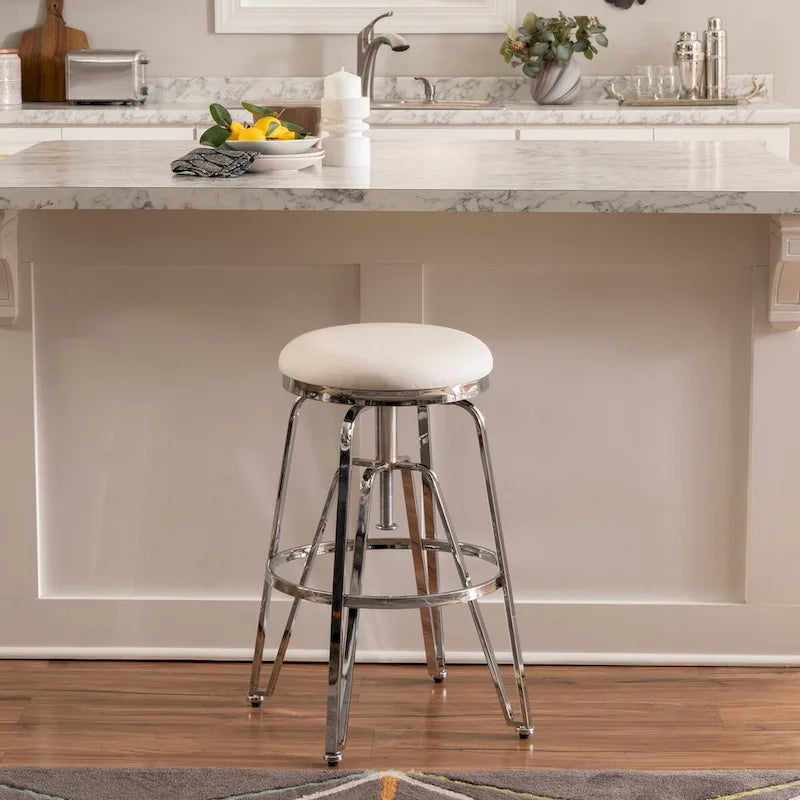 Tabouret de bar sans dossier réglable en métal et similicuir