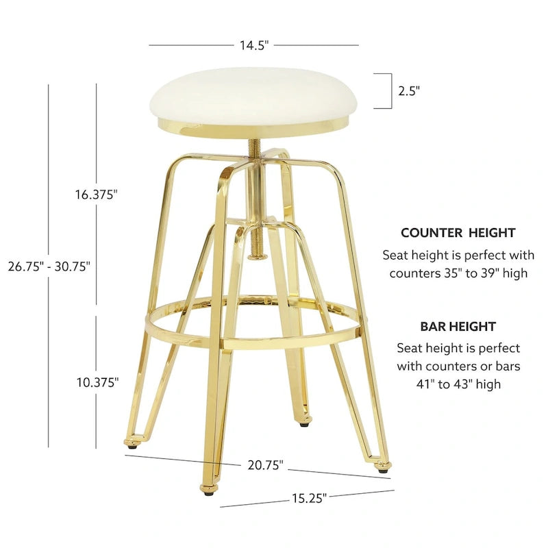 Tabouret de bar sans dossier réglable en métal et similicuir