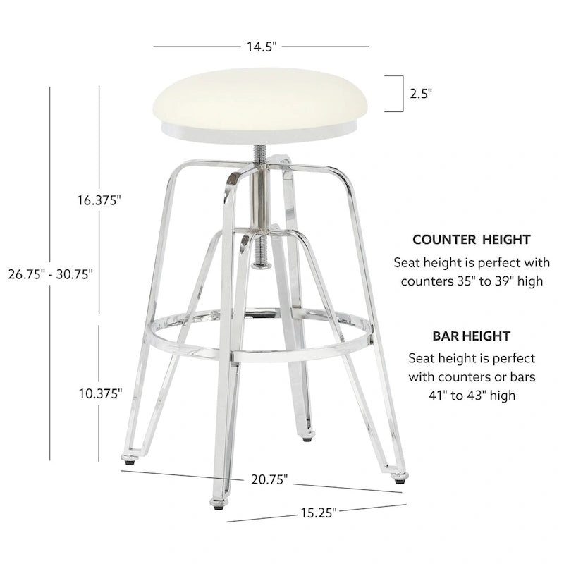 Tabouret de bar sans dossier réglable en métal et similicuir